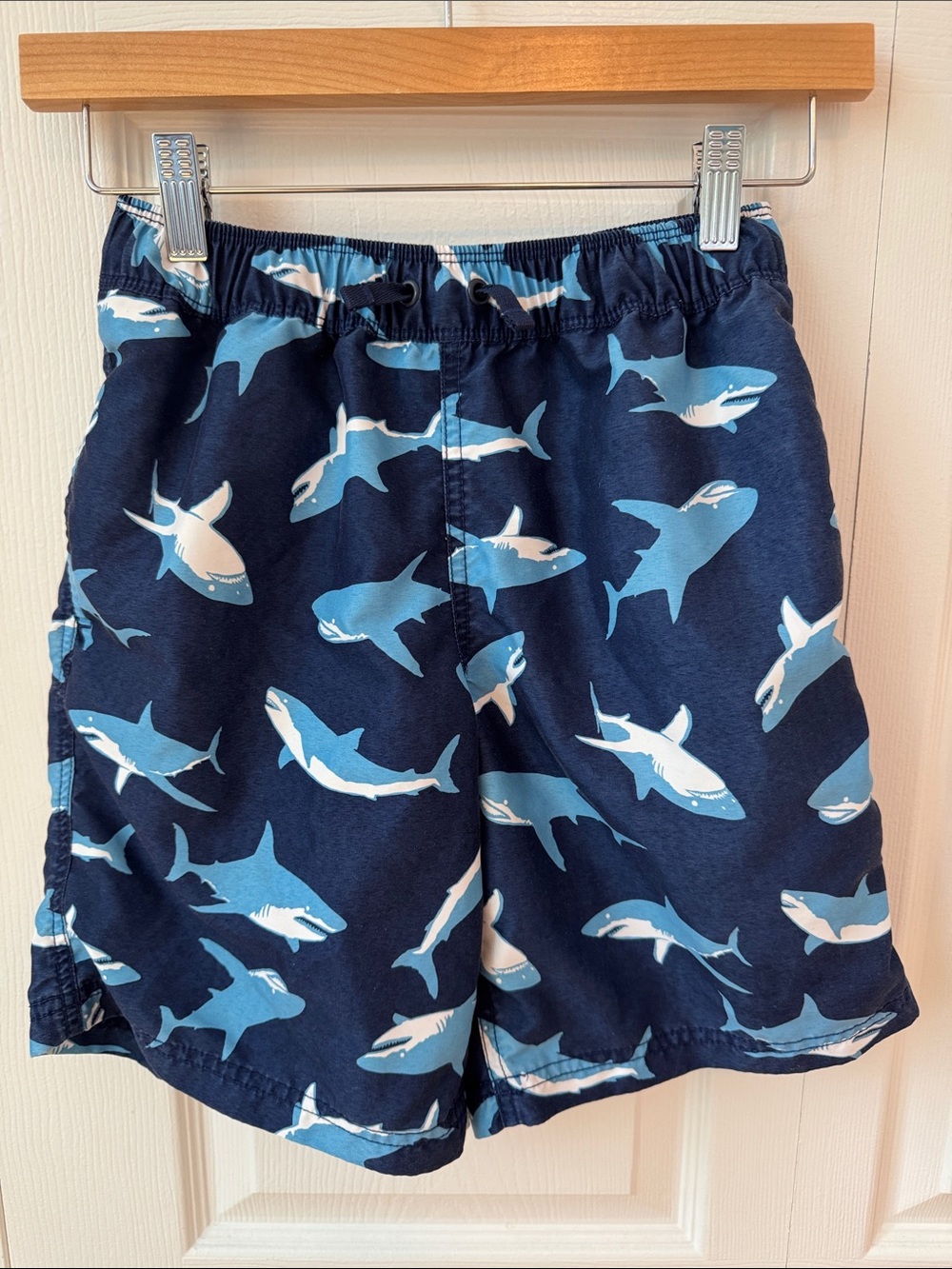 Hanna Andersson Blue Shark Print Swim Trunks, Size 10 (140 cm)